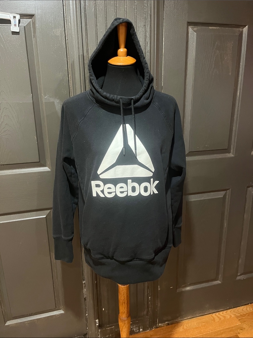 Reebok Men’s Black Crewneck Hoodie with White Logo